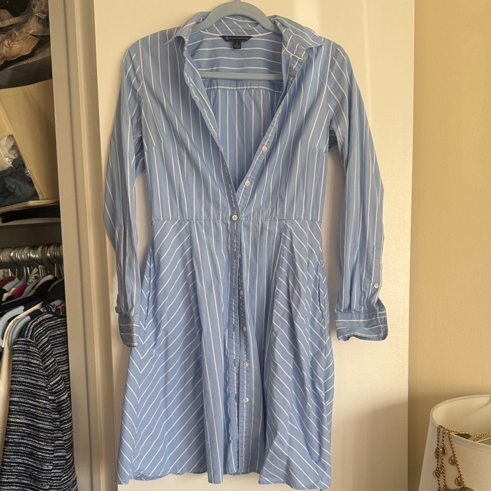 Brooks Brothers Blue Striped Button-Down Dress Size 2 with Belt